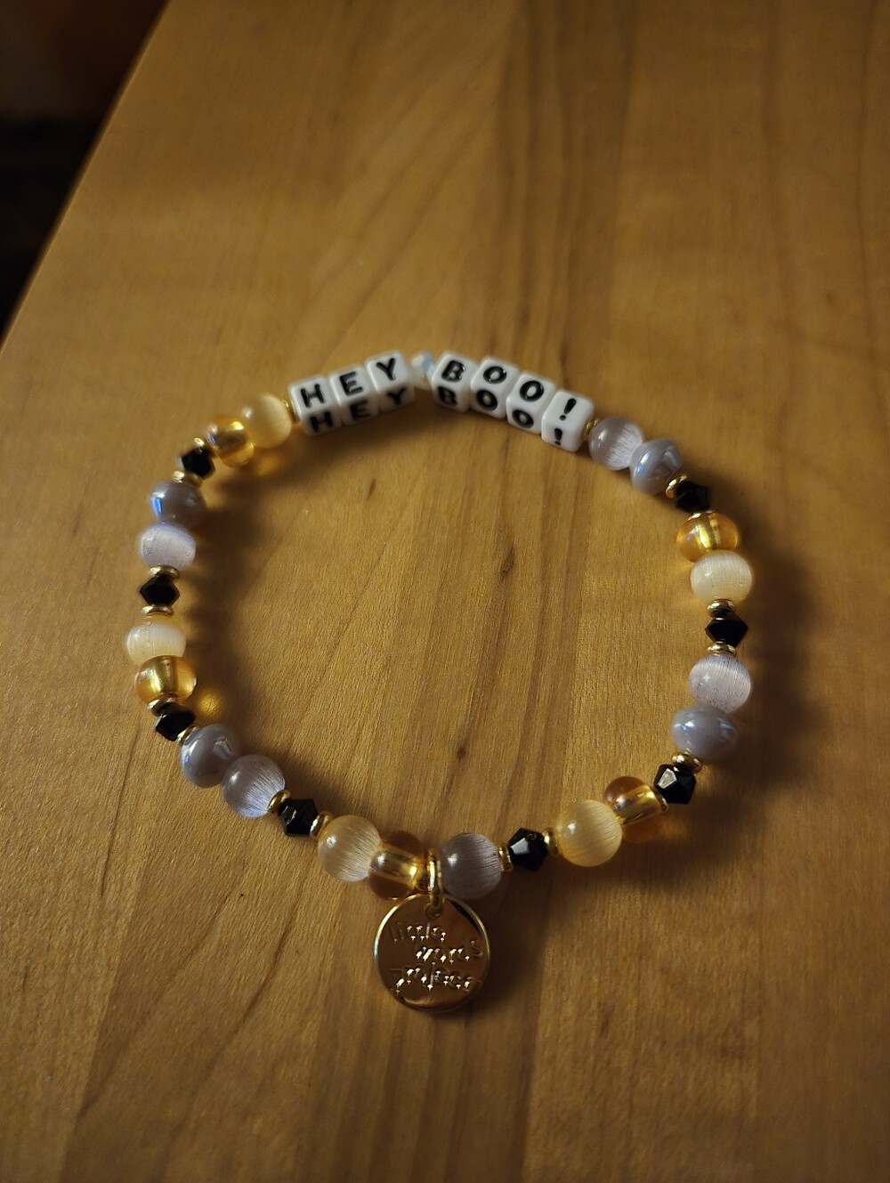 Little Words Project Hey Boo Beaded Stretch Bracelet in Orange, Black & Gray Bea